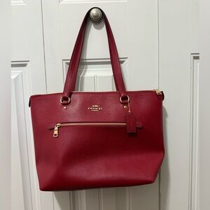 Coach Cherry Red Leather Signature Gallery Tote
